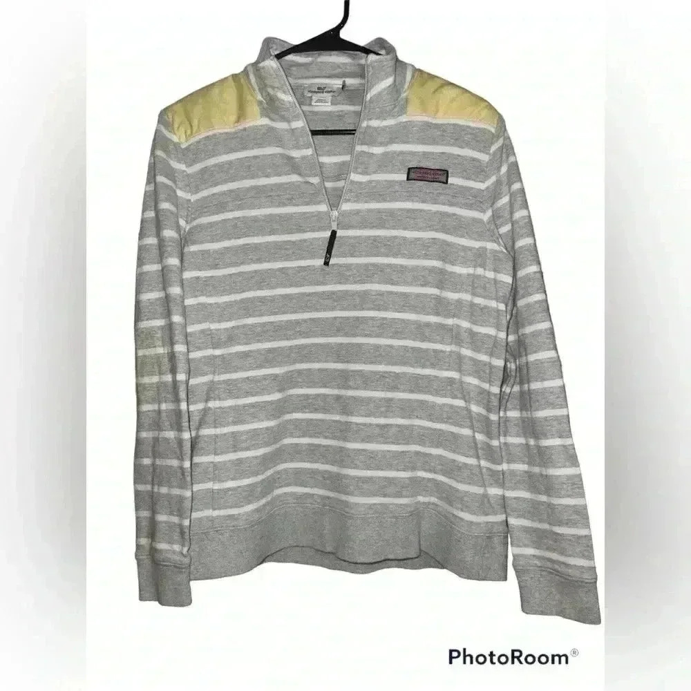 Vineyard Vines Grey and Yellow Stripped Women’s Quarter Zip Size Medium